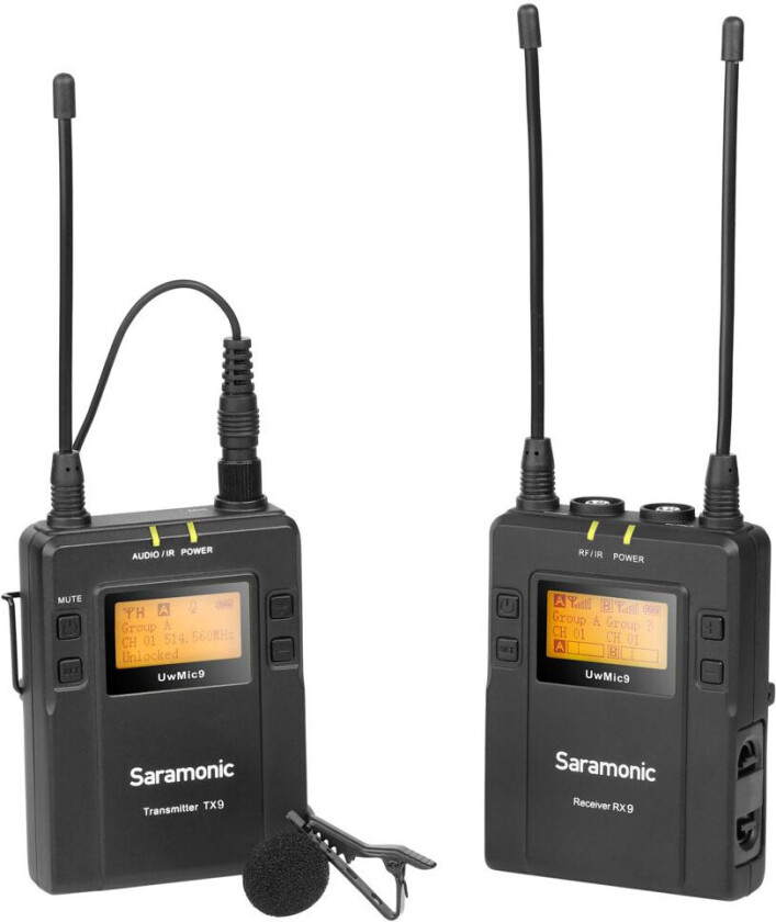 Saramonic UWMIC9 RX9+TX9 UHF Sort Lavalier/lapel-mikrofon