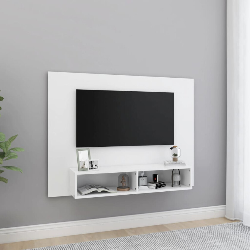 Veggmontert TV-benk hvit 120x23,5x90 cm sponplate