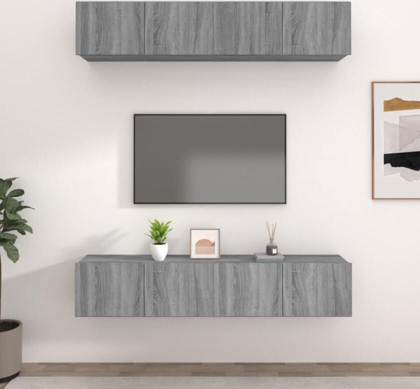 TV-benker 4 stk grå sonoma 80x30x30 cm konstruert tre
