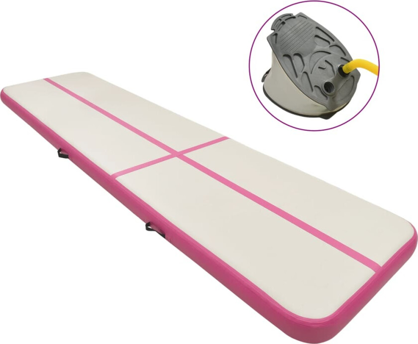 Oppblåsbar gymnastikkmatte med pumpe 700x100x15 cm PVC rosa