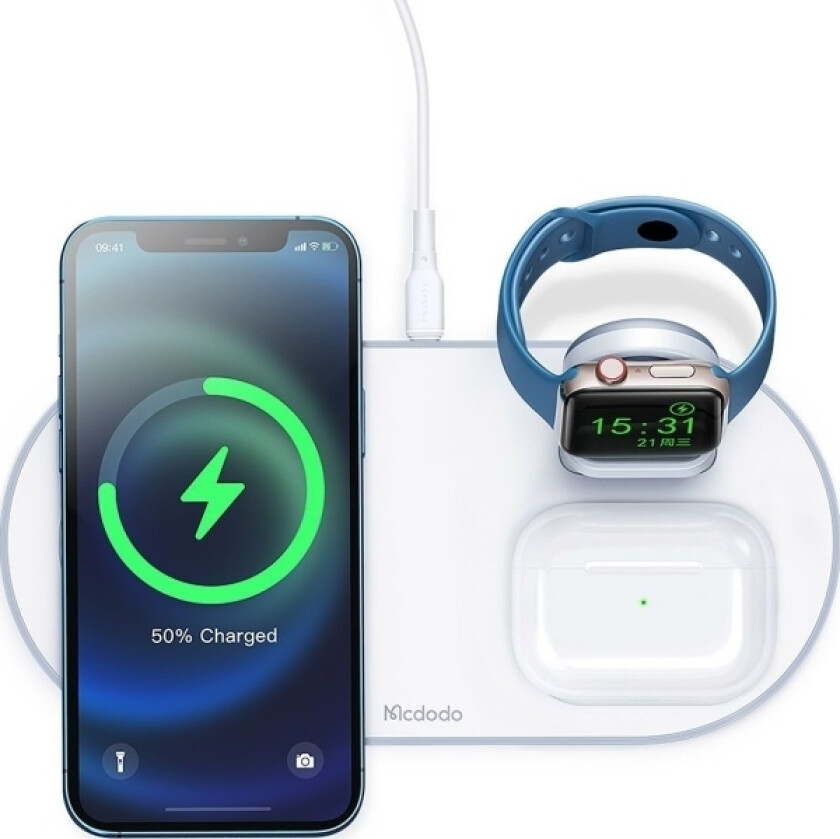 Ch-7060 3-I-1 15W Trådløs Lader (Telefon/Tws/Apple-Klokke) Hvit