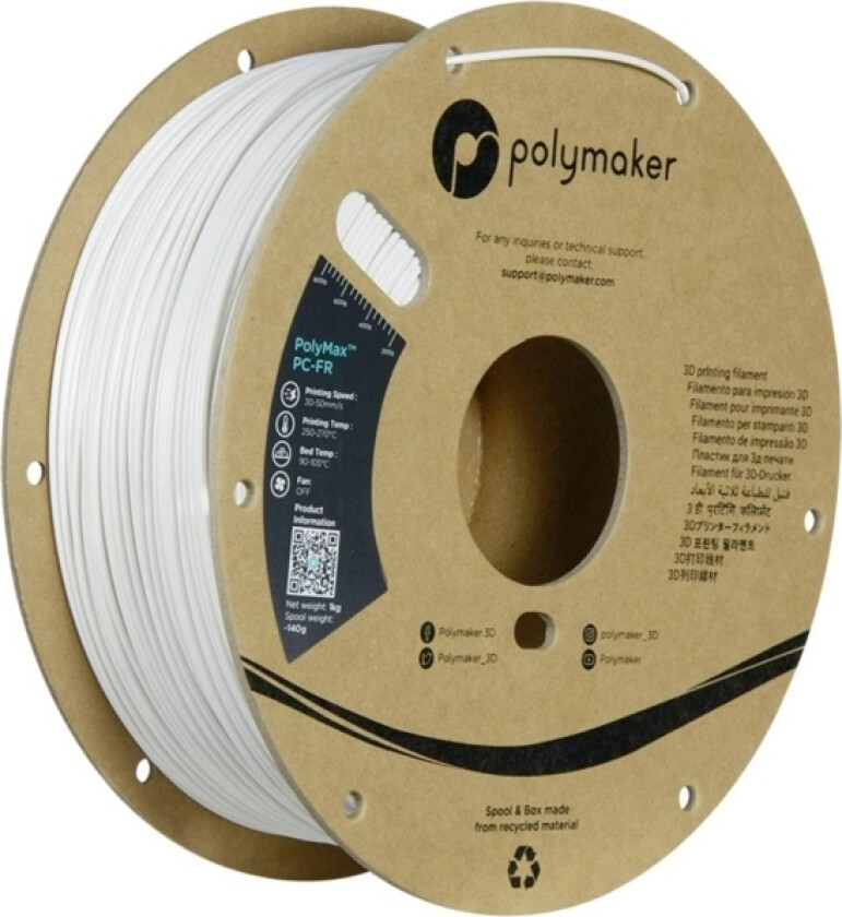 Polymaker Pc03002 Filament Flammehæmmende, Varmebestandig, Slagfast 1.75 Mm 1000 G Hvid Polymax™ 1 Stk