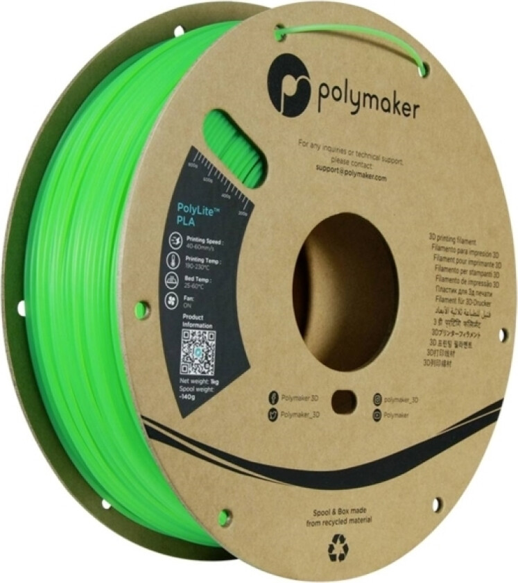 Polymaker Pa02070 Temperature Color Changing Filament Pla-Plast Farveskift 1.75 Mm 1000 G Grøn, Lime, Gulgrøn Polylite™ 1 Stk
