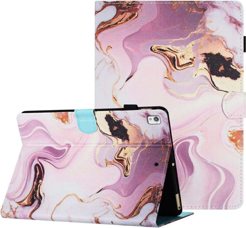 iPad 10.2" (2021 / 2020 / 2019) Kunstskinn Deksel m. Stativfunksjoner & Kortholder - Rosa / Gull Marmor