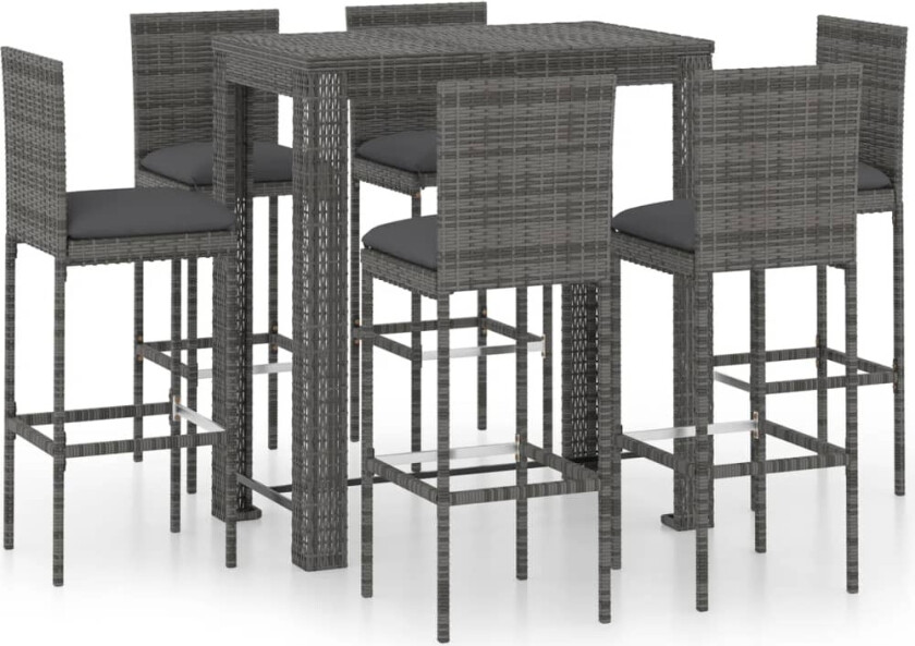 Barsett til hage med puter 7 deler polyrotting grå