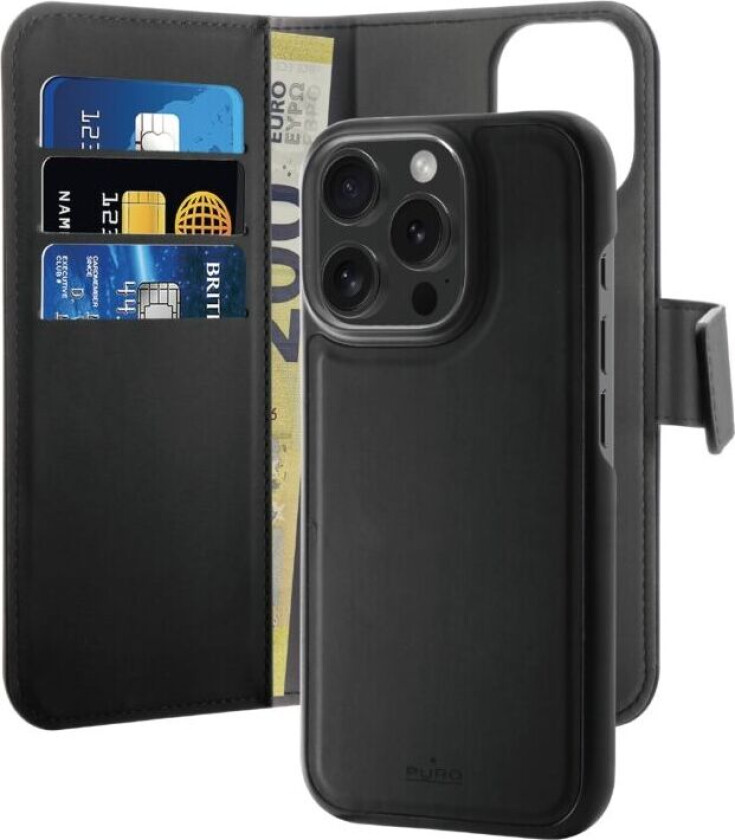 2-I-1 Magnetisk Lommebok-Deksel Iphone 16 Pro Max Svart