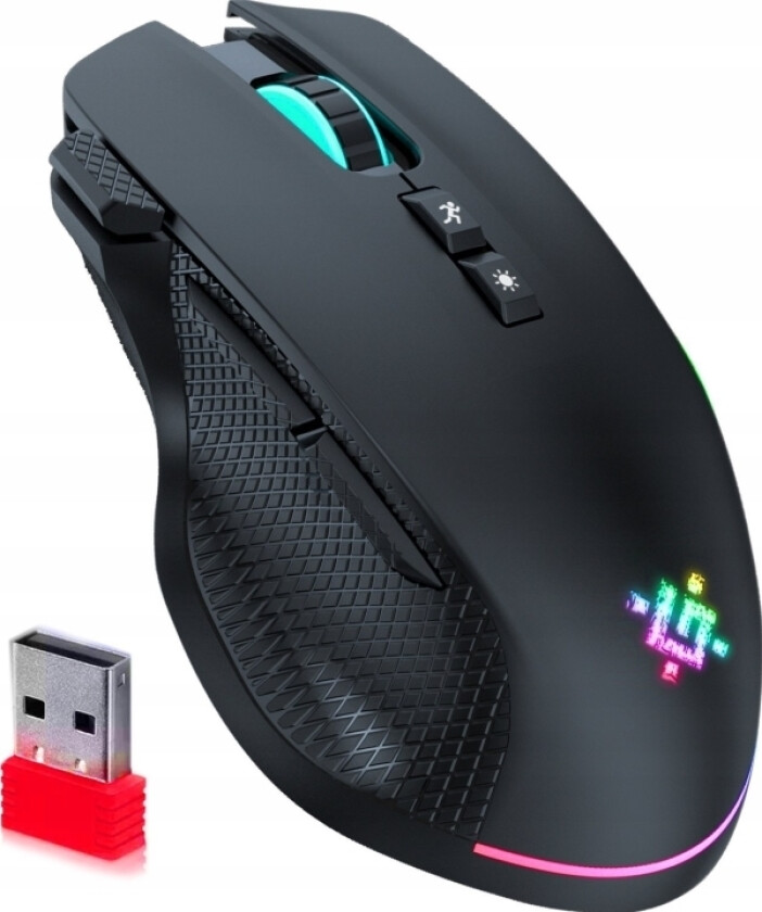 Thunder Gm-213 Trådløs Mus Optisk 1600Dpi Svart Rgb Batteri 8 Knapper Gaming