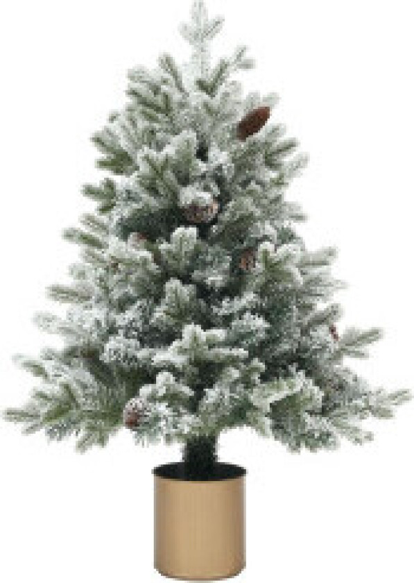 Kunstig juletre, 100 cm juletre med 130 tips, kunstig snø, blomsterpotter, flammehemmende, til julepynt, grønt+gull