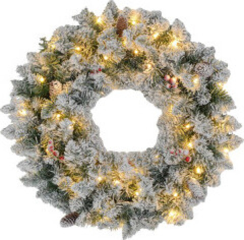 Grankrans, julekrans, dørkrans, kunstig grankrans med LED eventyrlys, til dør- og husdekorasjon, jul, grønn, diameter 60 x 10 cm