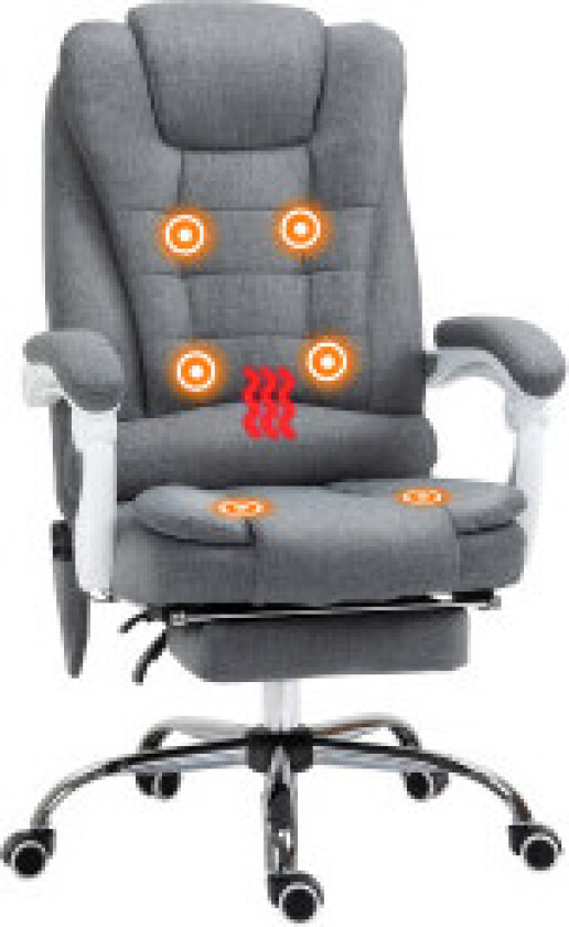 Kontorstol med massasjefunksjon, høydejusterbar, ergonomisk skrivebordsstol med liggefunksjon, varmefunksjon, fotstøtte