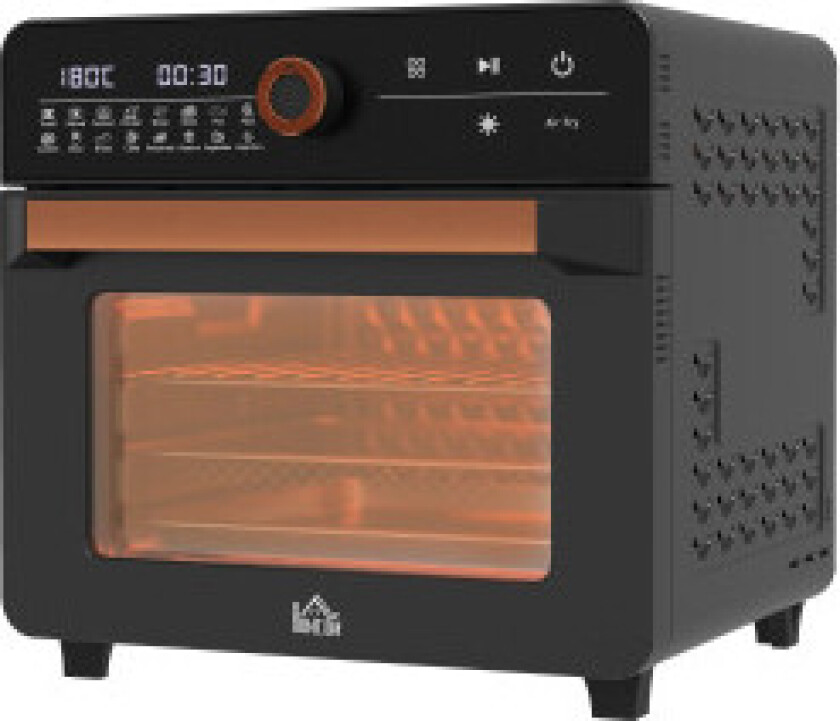 3 i 1 miniovn med sirkulasjonsluft, stekekurv, timer, 40 °C-220 °C, 20L miniovn med grillrist, stekebrett, smulebrett