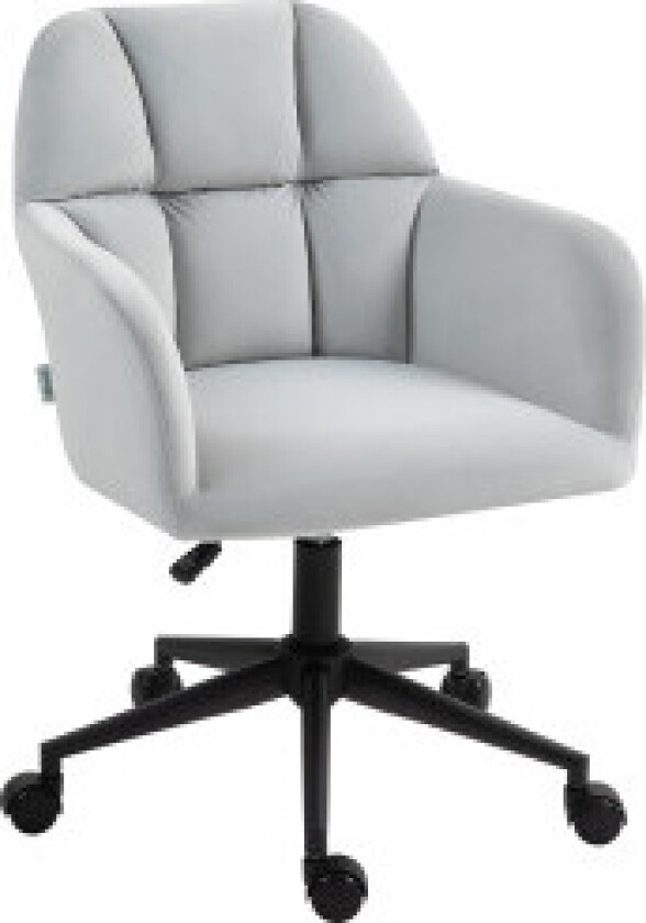 Svingstol stue, høydejusterbar moderne kontorstol, skrivebordsstol med armlen, fløyelslook, opptil 120 kg, lys grå