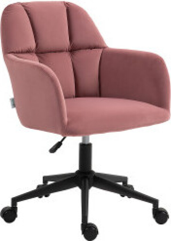 Svingstol stue, moderne kontorstol, høydejusterbar skrivebordsstol med armlener, fløyelslook, opptil 120 kg, rosa