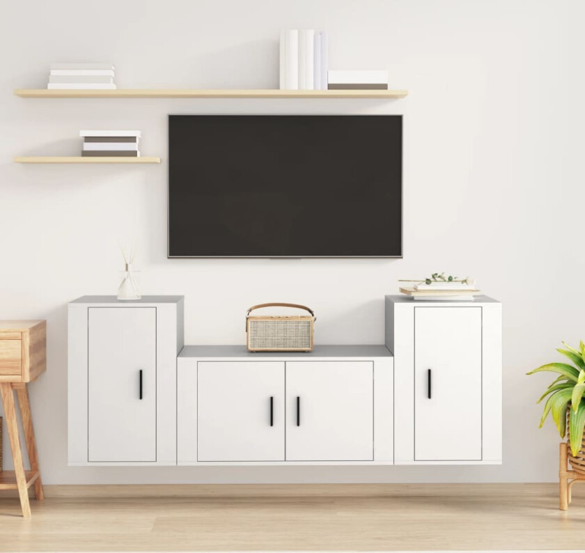 TV-skapsett 3 deler hvit konstruert tre