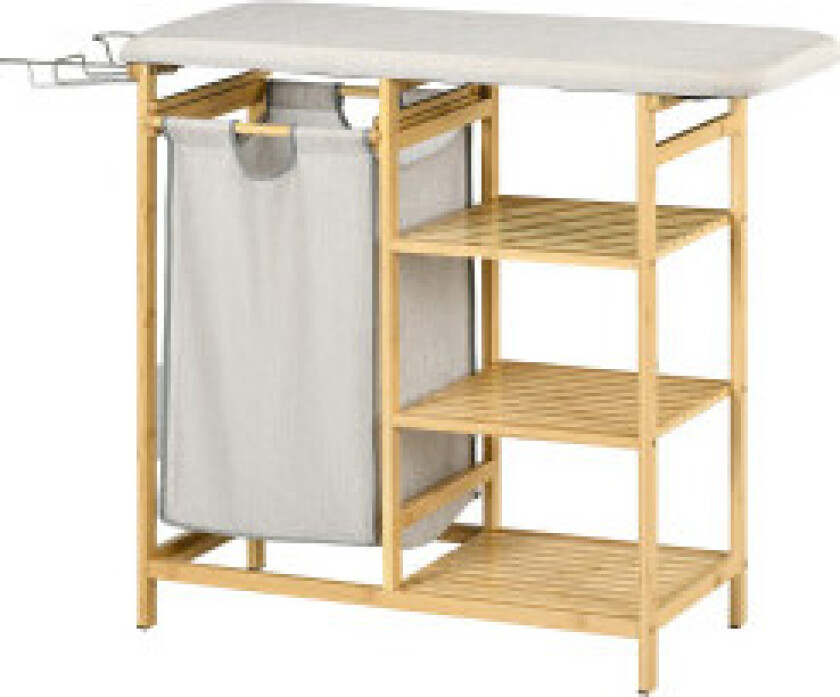 Skittentøyskurv 57,4 L skittentøyskurv med strykebrett, strykejern, vaskeboks med 3-lags hylle, uttrekkbar og avtagbar pose