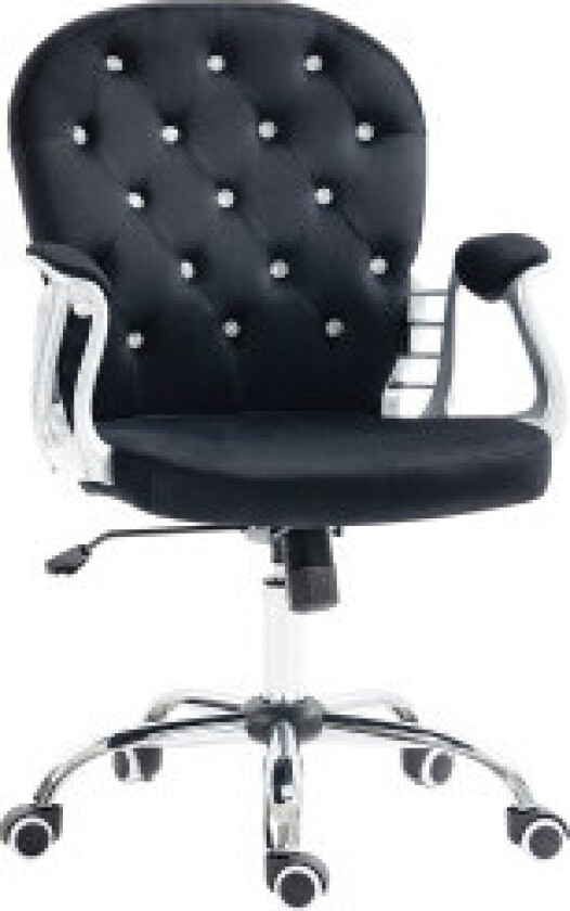 Kontorstol i fløyel, elegant svingstol, høydejusterbar, med armlen, polstret ryggstøtte, opptil 120 kg, svart