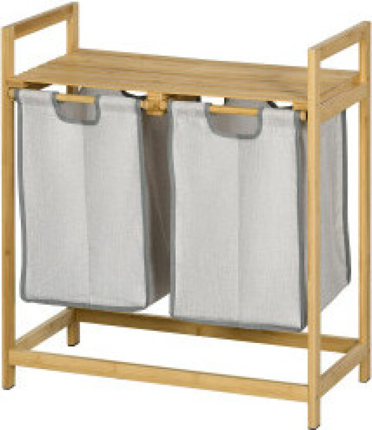 Skittentøyskurv 81,2 L Vaskeboks med 2 avtakbare vaskeposer, Vaskekurv med plattform, håndtak, for bad, bambus, naturlig