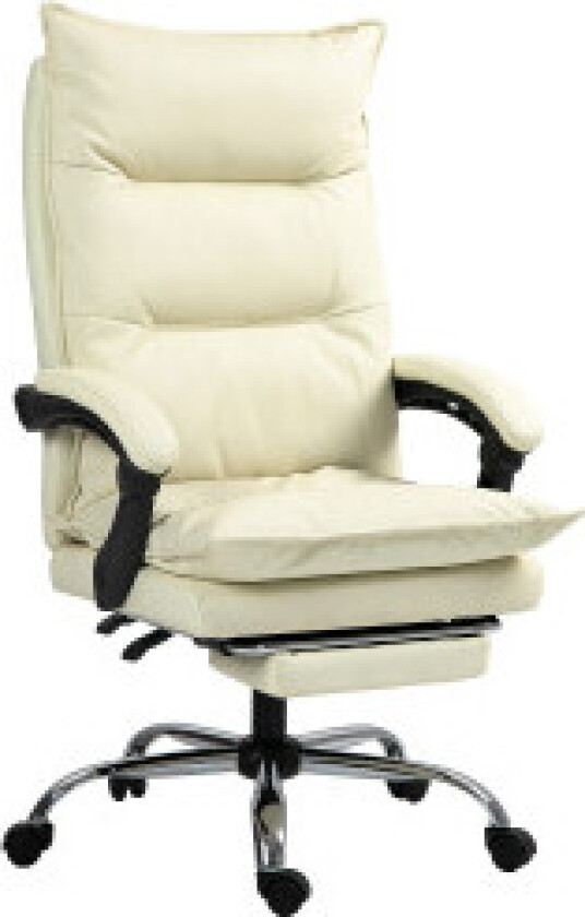 Kontorstol, 155° vippbar, høydejusterbar skrivebordsstol med liggefunksjon, fotstøtte, ergonomisk svingstol, beige