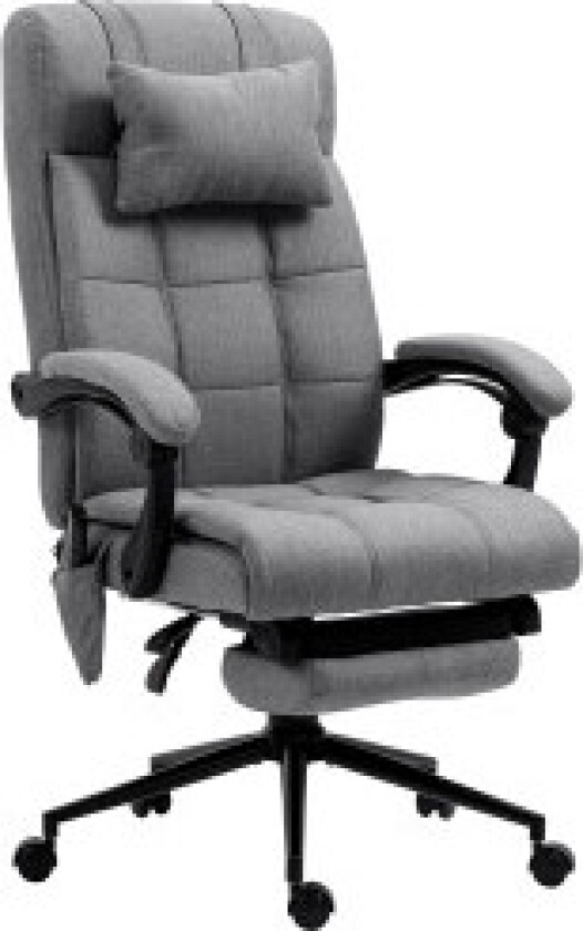 Kontorstol med massasjefunksjon, ergonomisk, høydejusterbar, korsryggvarme, fotstøtte, hodestøtte, polyester, 66x76x112-120cm, g