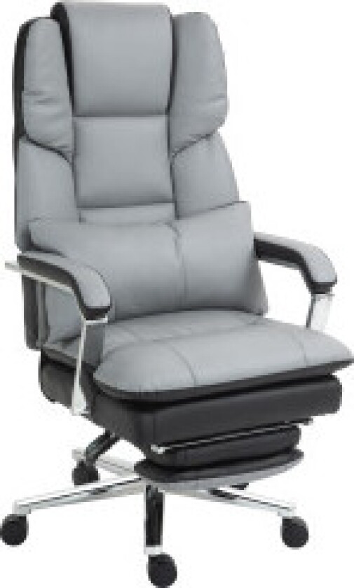 Kontorstol med vippefunksjon, bæreevne 180 kg, ergonomisk, 160° vippbar ryggstøtte, imitert skinn, 63W x 71D x 123-129H cm, lys