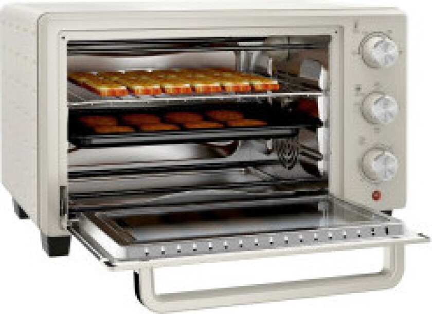 Miniovn 21L pizzaovn miniovn stekebrett grillrist smulebrett 1400W bordovn 1t timer 100-230°C metallkrem