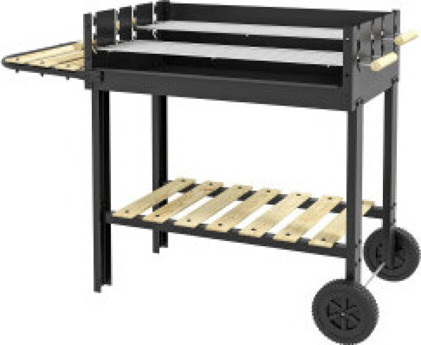 Kullgrill, BBQ campinggrill med to grillrister, hylle, håndtak, metall, svart, 113x53,5x82,5cm