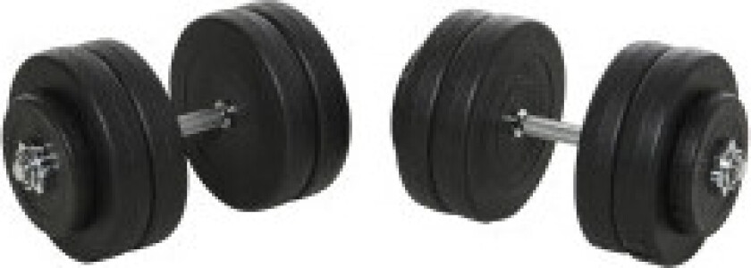 Hantelsett med 2 manualer, 50 kg manualsett med 2 manualstenger, 12 vekter og 4 stjernelåser, stål, svart