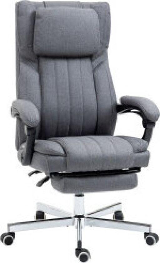 Kontorstol med 5 massasjemoduser, ergonomisk skrivebordsstol med lenefunksjon, høydejusterbar, fotstøtte, linlook, grå