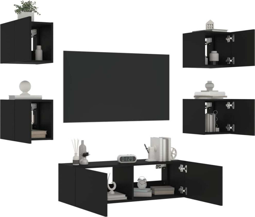 Vegghengte TV-benker med LED 5 stk svart