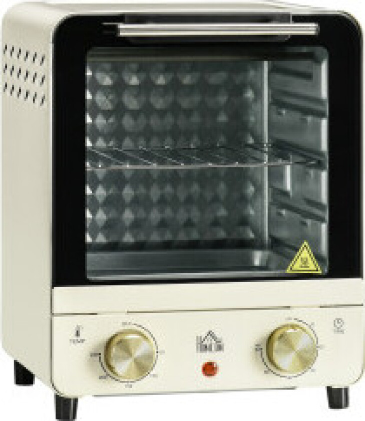Miniovn 15L, 1 times timer, 60-230°C, pizzaovn med sirkulasjonsluft, 1000 W, miniovn med stekebrettsett, smulebrett, kremhvit