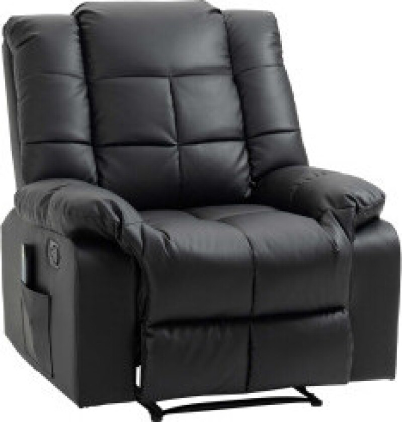 Massasjestol, TV-stol, elektrisk avslapningsstol med massasjefunksjon, kunstskinn, tre, stål, skum, svart, 94 x 99 x 99 cm