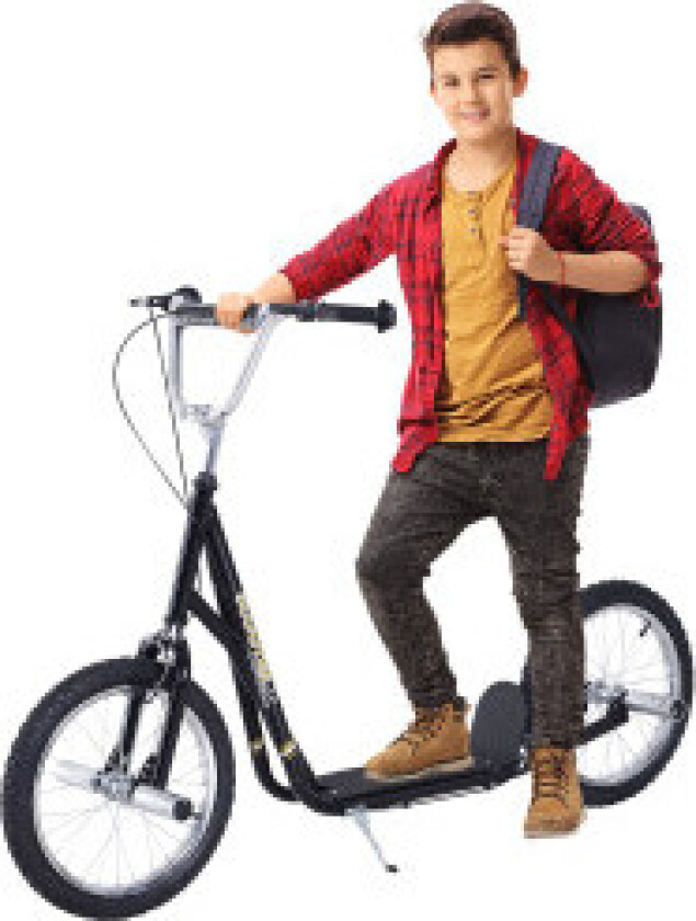 Bilde av Barnescooter med pneumatiske dekk, sparkesykkel, byscooter for barn, kickboard, 16 tommer fra 5 år, høydejusterbar, svart