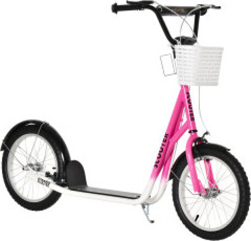 Barnescooter med bremsekurv, høydejusterbar for 5-12 barn, sparkesykkel, sparkebrett, aluminiumslegering, gummi, rosa + hvit