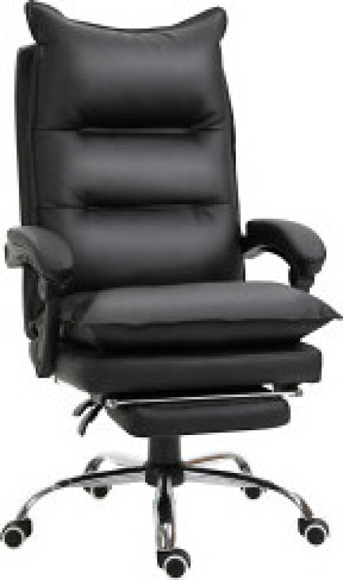 Kontorstol skrivebordsstol med fotstøtte, høydejusterbar, kunstskinn, svart, 66x72x122-130cm