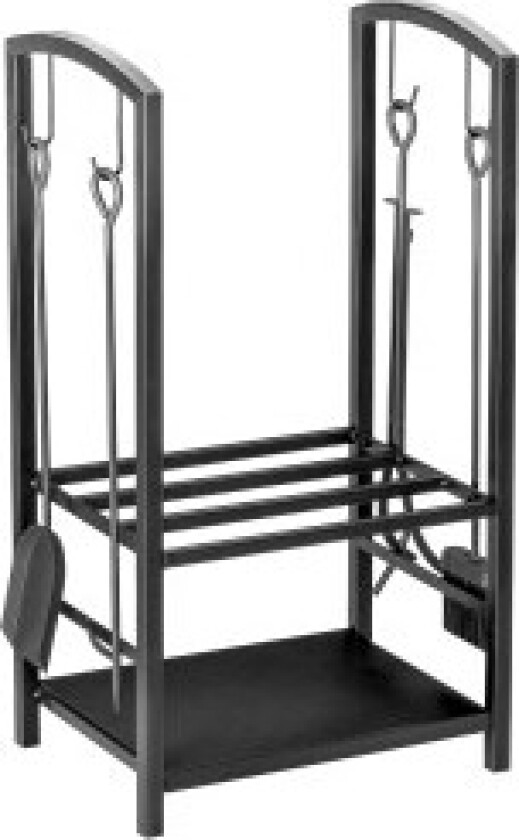 Vedstativ vedstativ vedbrett 2 lags peisverktøy svart 40x30x74,5cm