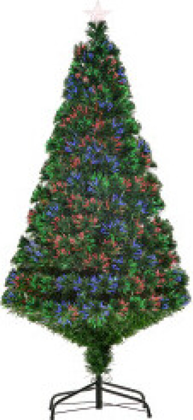 Juletre kunstig juletre LED lys fibertre med metallstativ, fiberoptisk fargeveksler, grønn, 150 cm