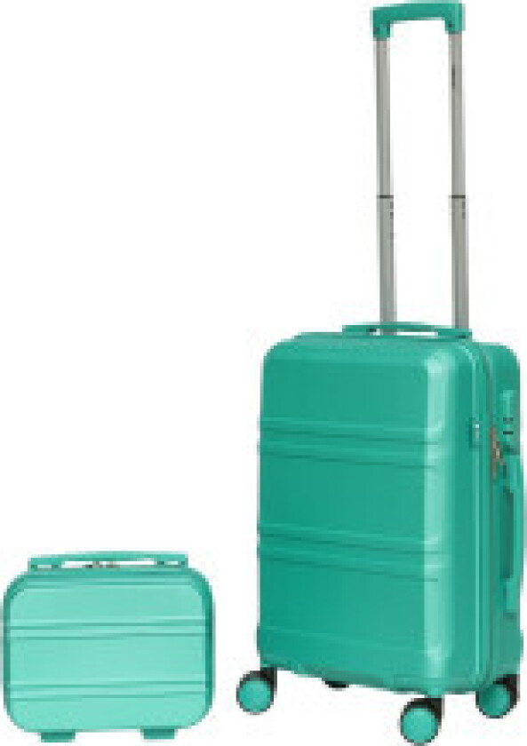 Grønt koffertsett med bag og bagasje.