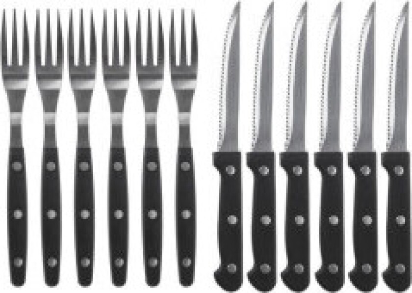 Sett med bestikk til biff og pizza, 12 stk.