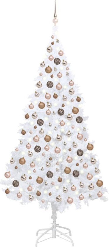 Forhåndsbelyst kunstig juletre med kulesett hvit 240 cm