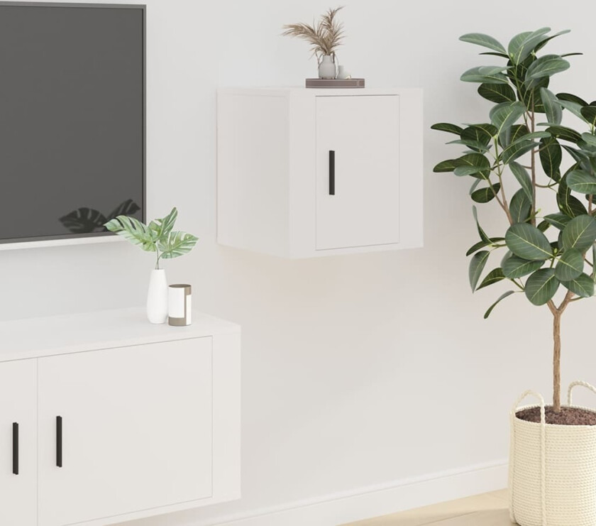 Vegghengt TV-benk hvit 40x34,5x40 cm