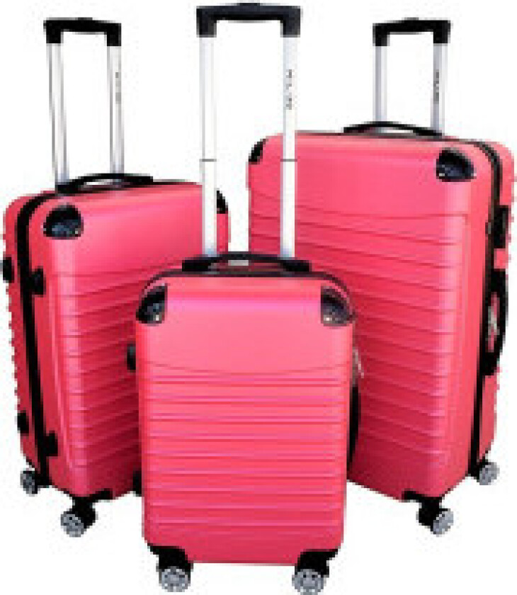Kofferter for flyreiser - sett i størrelsene M, L, XL, rosa.