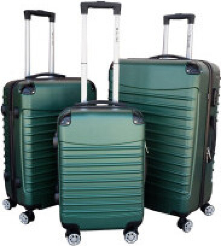 Kofferter for flyreiser, bagasjesett i størrelse M, L og XL, grønn.