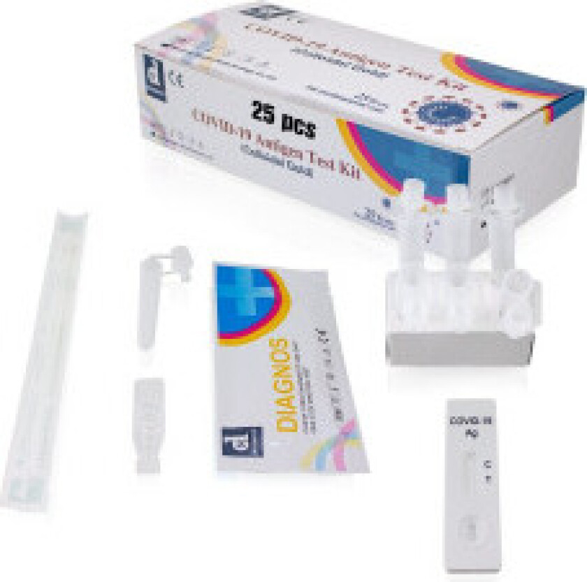 Raske antigentester for Covid-19 med en sensitivitet på over 98,1 % og en spesifisitet på over 100 %. Emballasje: 25 stk.
