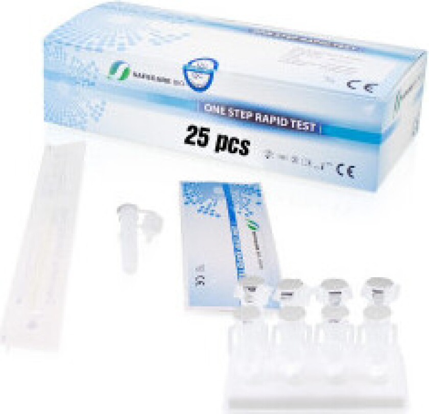 Raske antigentester for Covid-19: sensitivitet over 97 %, spesifisitet over 99,4 %, 25 stykker.