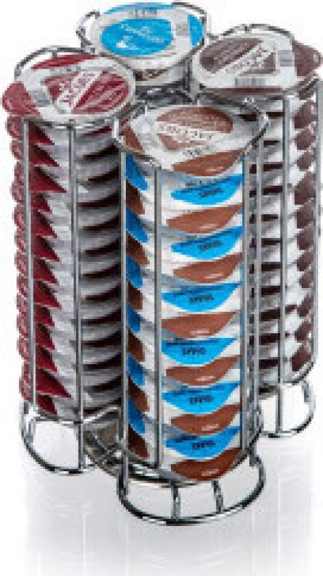 Stativ for oppbevaring av 52 kaffekapsler.