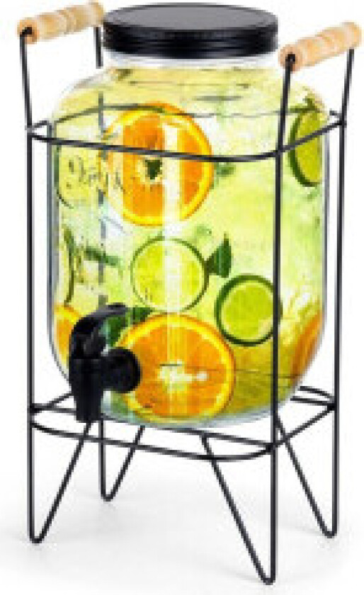 Glasskrukke 4,2L for drikke med kran og stativ