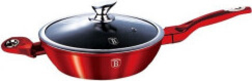 28 cm granitt stekepanne, rød metallic linje.