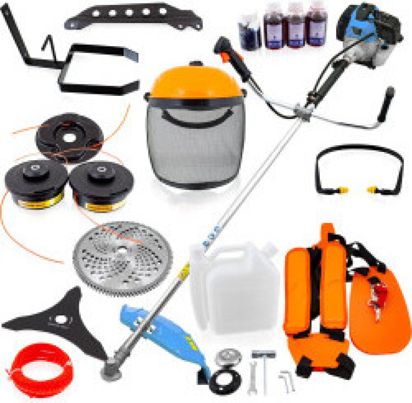 Bensindrevet gresstrimmer 2-i-1 med tilbehør