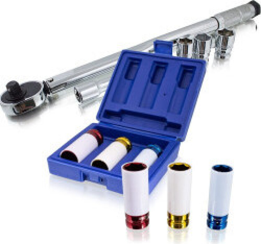 Momentnøkkel med skralle 1/2 + hylser 17, 19, 21 mm