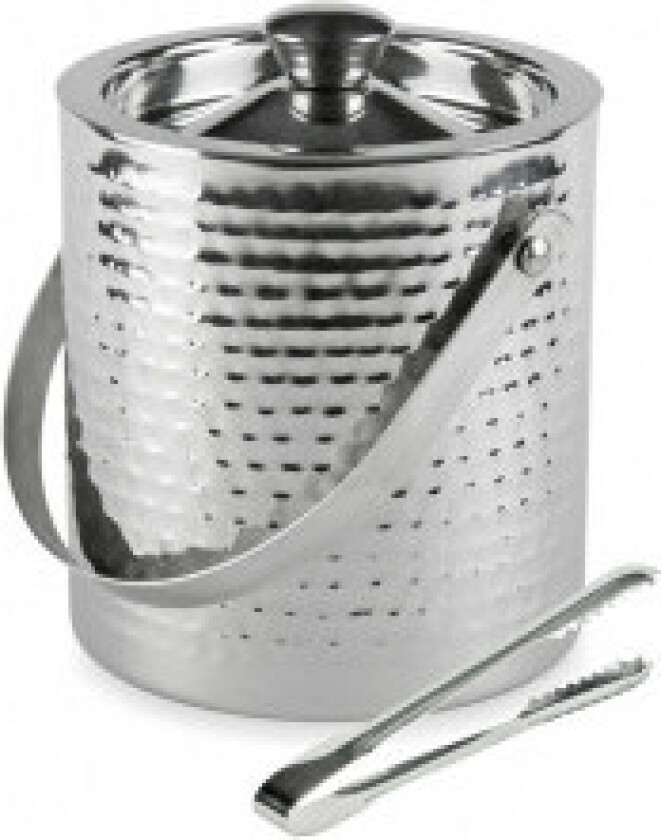 Sølvfarget isbøtte med kapasitet på 1,5 liter.